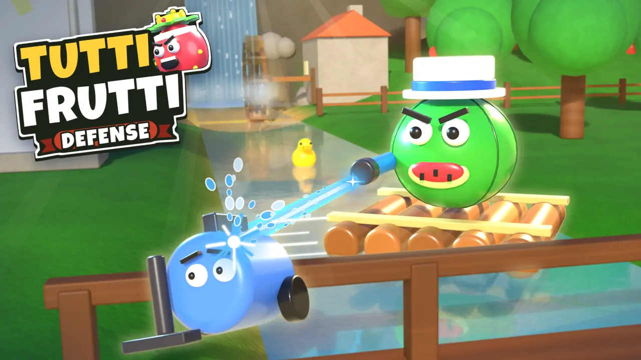 Orchard thumbnail: Melancito on a raft spraying water at a vacuum cleaner