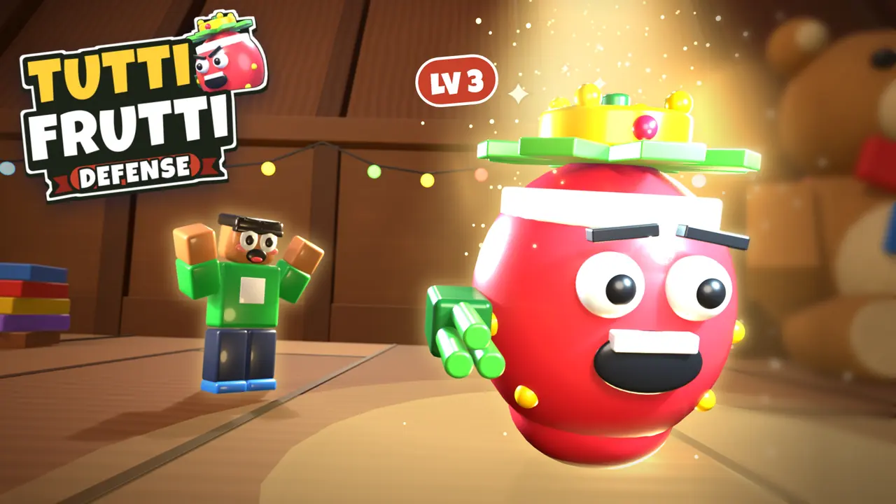 Max level thumbnail: crowned Morangolino glowing in the attic while a player cheers